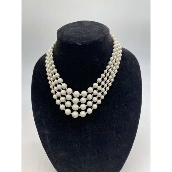 Early 1950's  Simulated Pearl & Gold Tone Beads 4 Strand Necklace, Adjustable, 1 - Picture 7 of 7